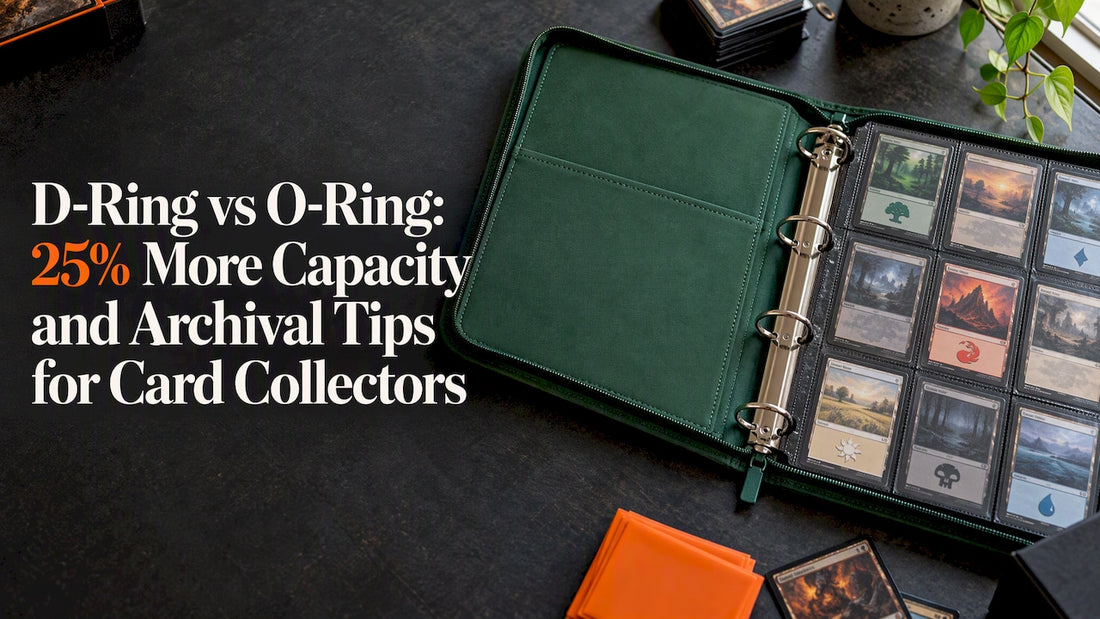 Open evergreen D-ring binder with card pages