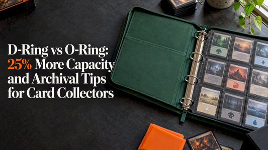 Open evergreen D-ring binder with card pages