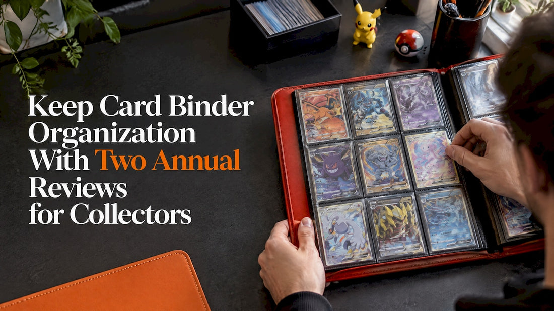 Collector reviewing cards in an open binder