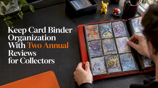 Collector reviewing cards in an open binder